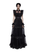 Celestial Print Ruffled Maxi Dress - Black