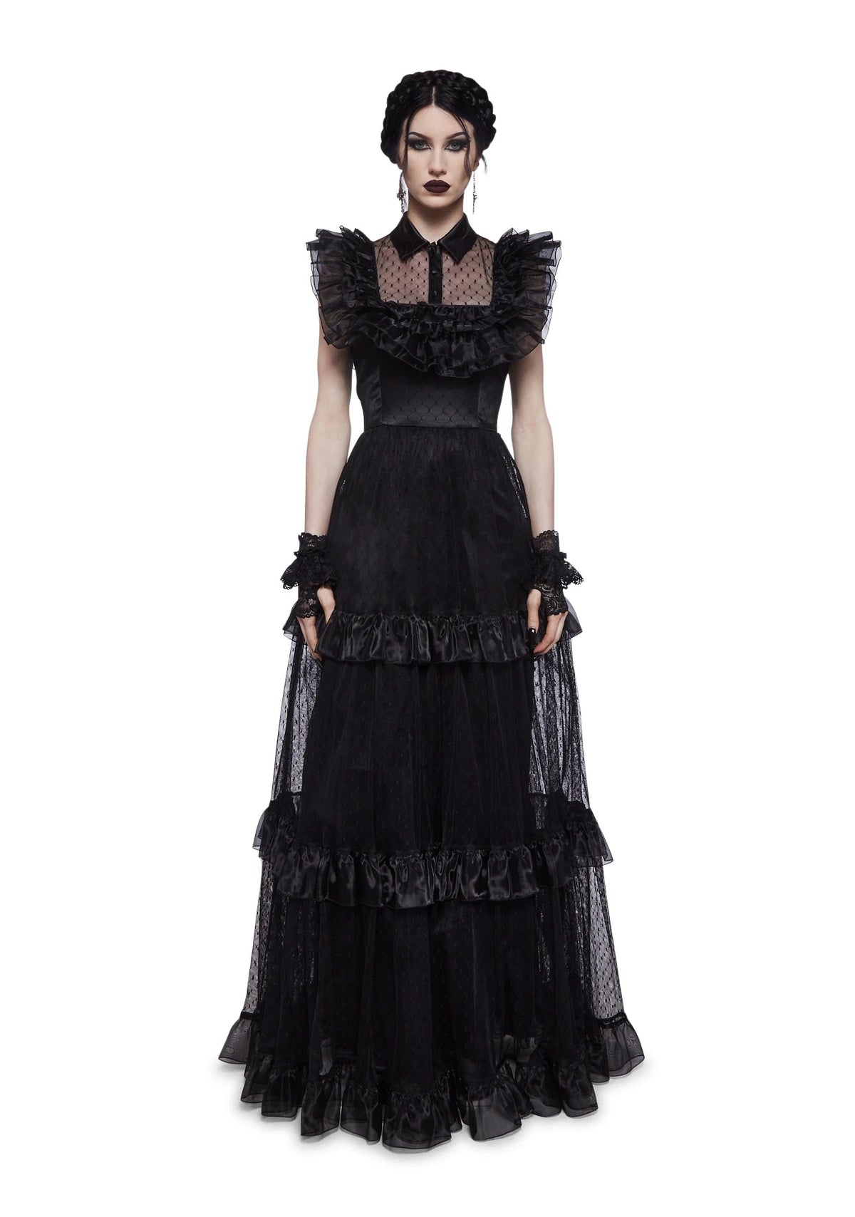 Celestial Print Ruffled Maxi Dress - Black