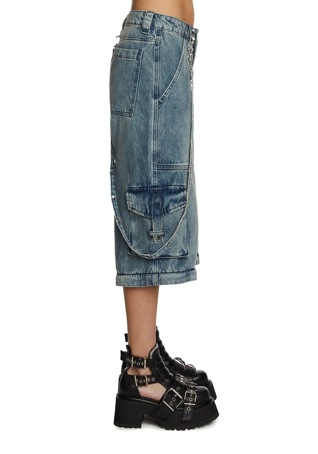 Convertible Wide Leg Cargo Jeans - Blue