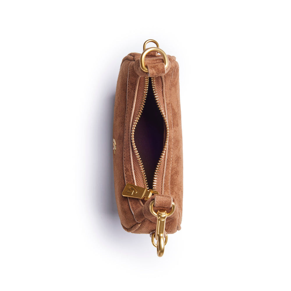 Mini Suede-Feel Crescent Bag - Brown