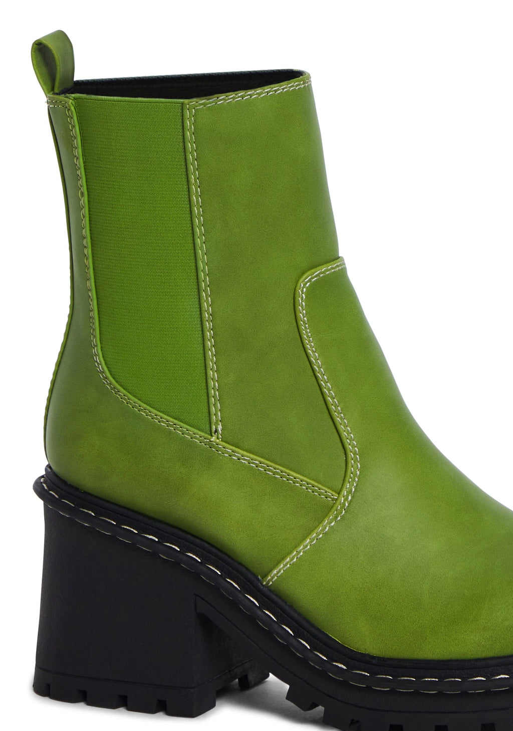 Slip-On Block Heel Ankle Boots - Green