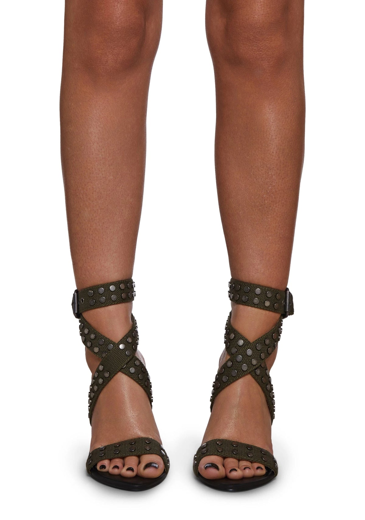 Studded Wrap Strap Stiletto Heels - Green