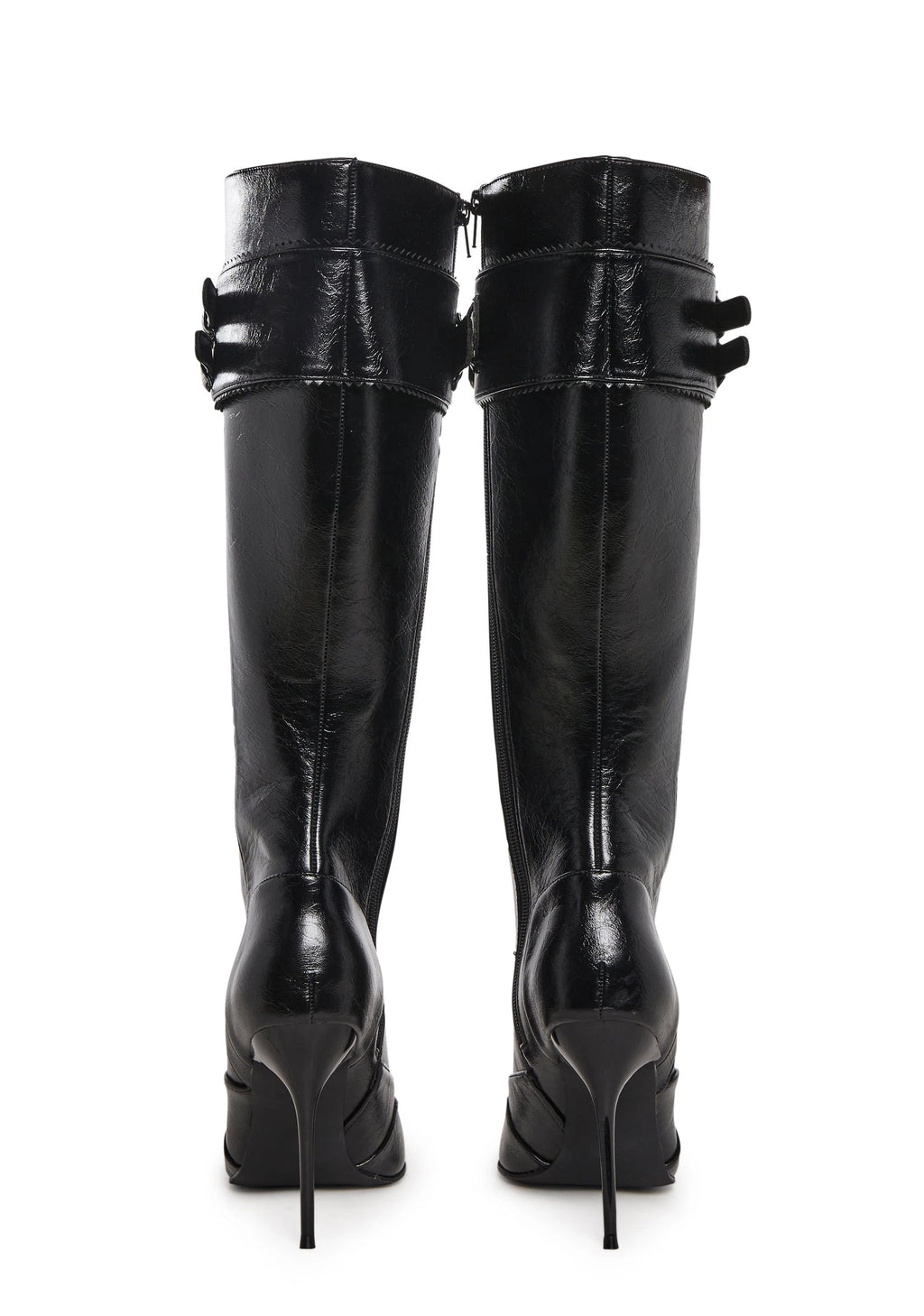 Pointed Toe Lace-Up Stiletto Boots - Black