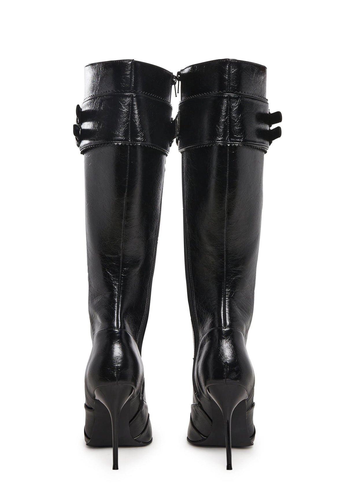 Pointed Toe Lace-Up Stiletto Boots - Black