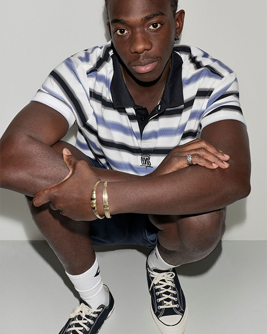 Men's Stripe Cotton Jersey Polo Shirt - Indigo Storm Multi