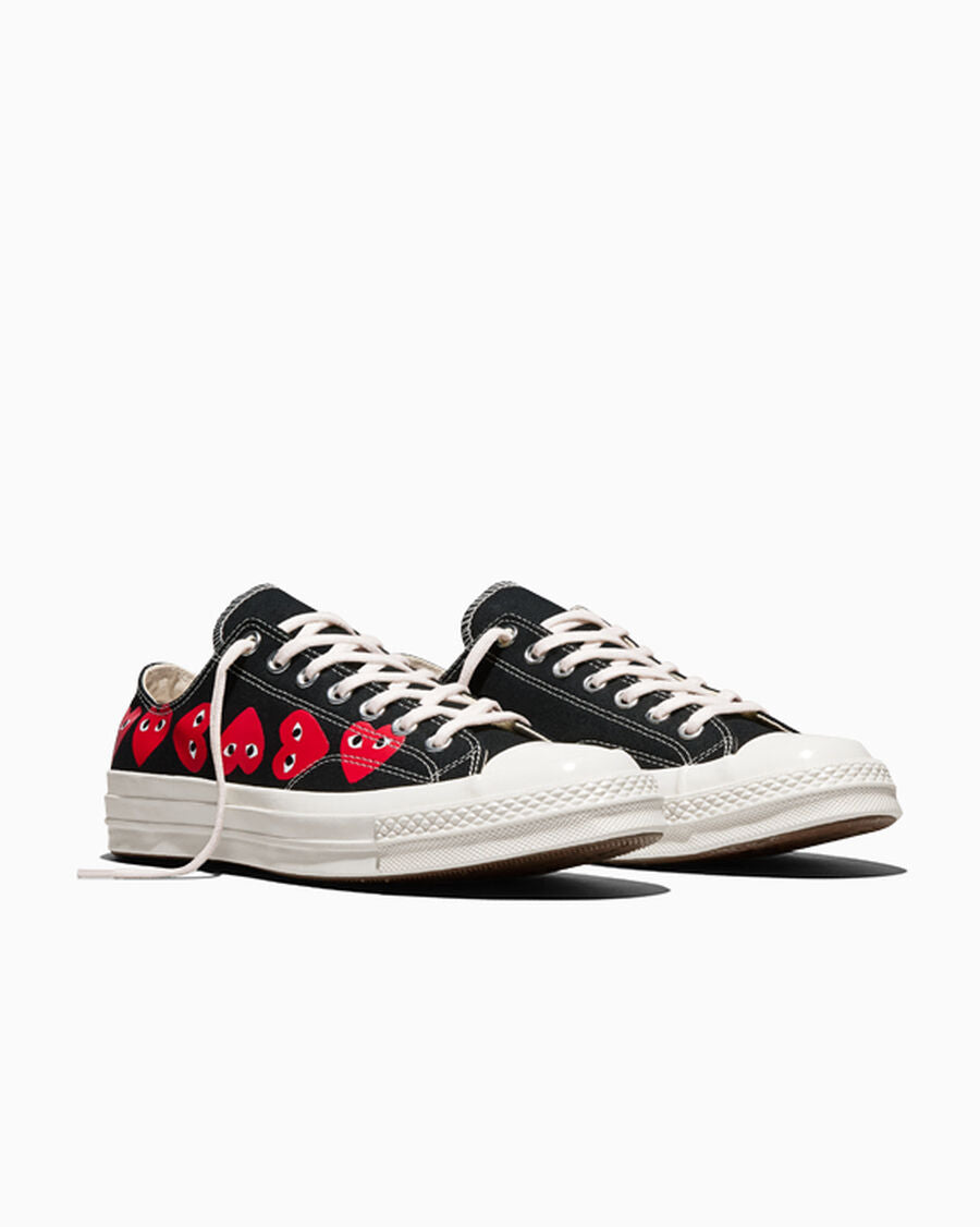 Canvas Low Top Sneaker With Heart Graphic - Black - Black/High Risk Red/Egret