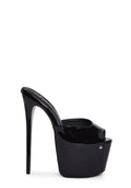 Patent Peep-Toe Platform Slide Heels - Black