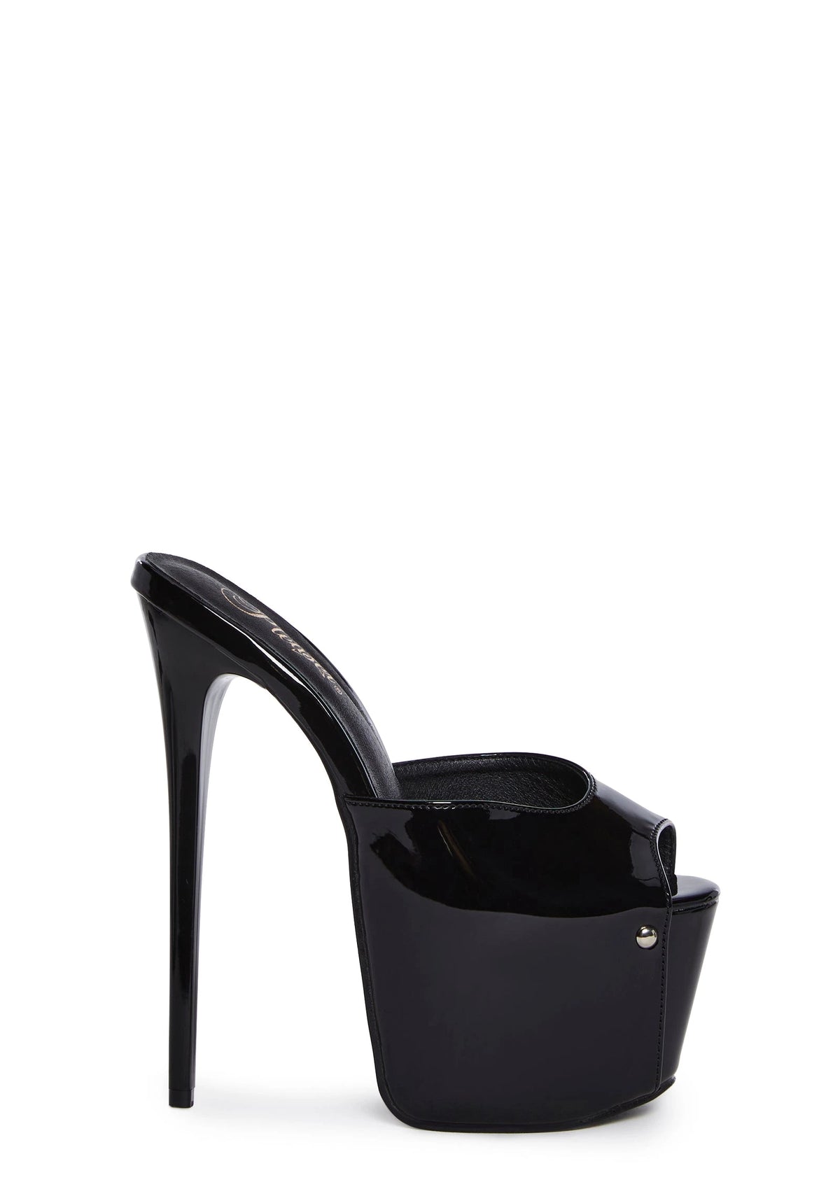 Patent Peep-Toe Platform Slide Heels - Black