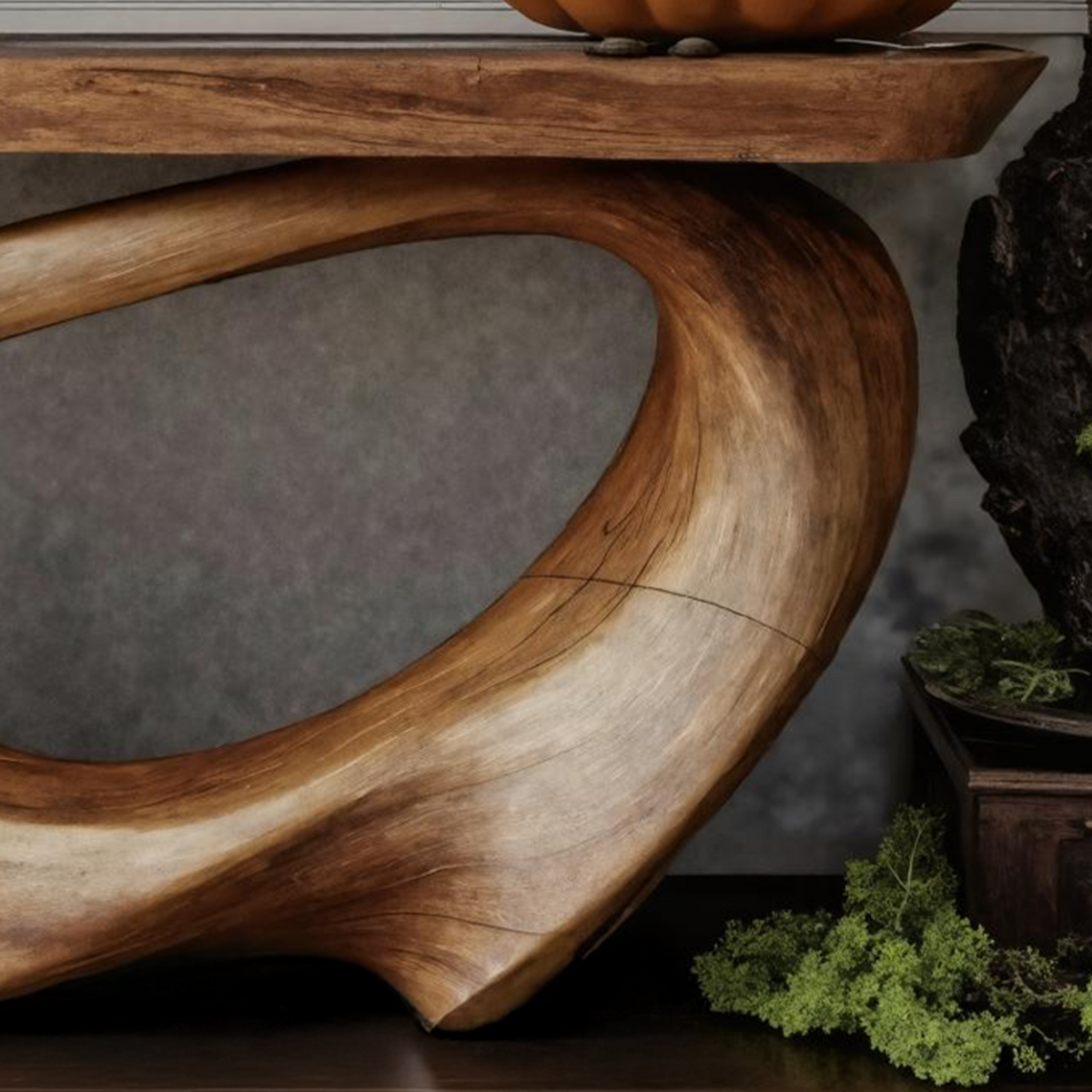 Mid Century Wooden Live Edge Console Table
