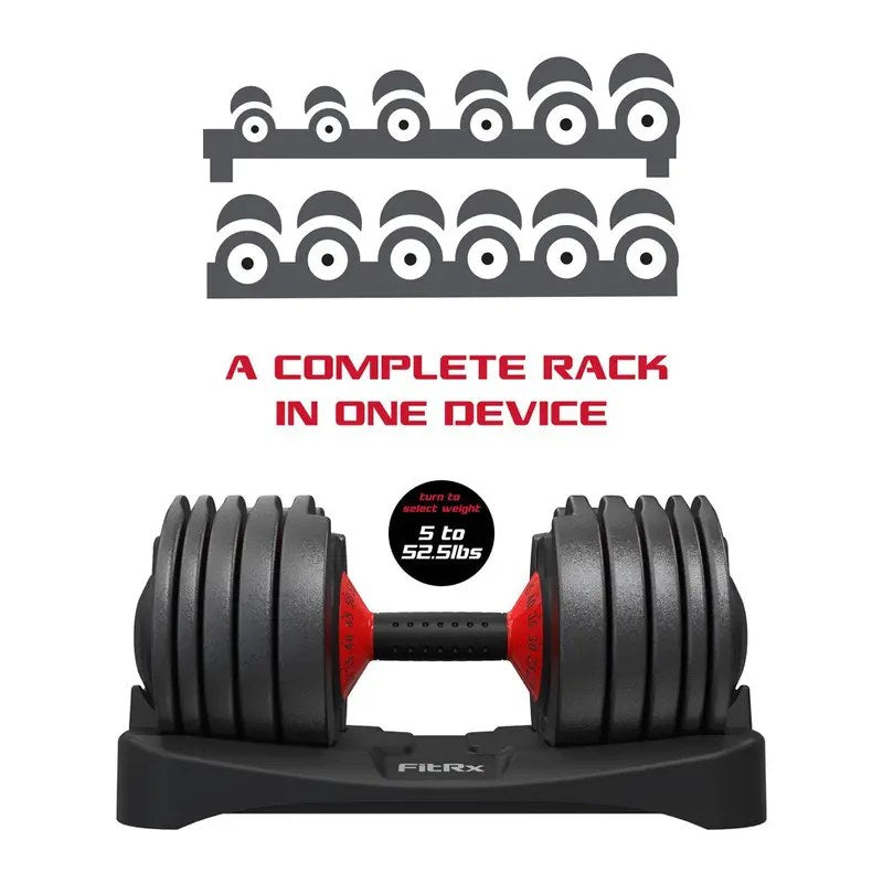 FitRx Smart Bell Quick Select Adjustable Dumbbell, 5-52.5 Lbs