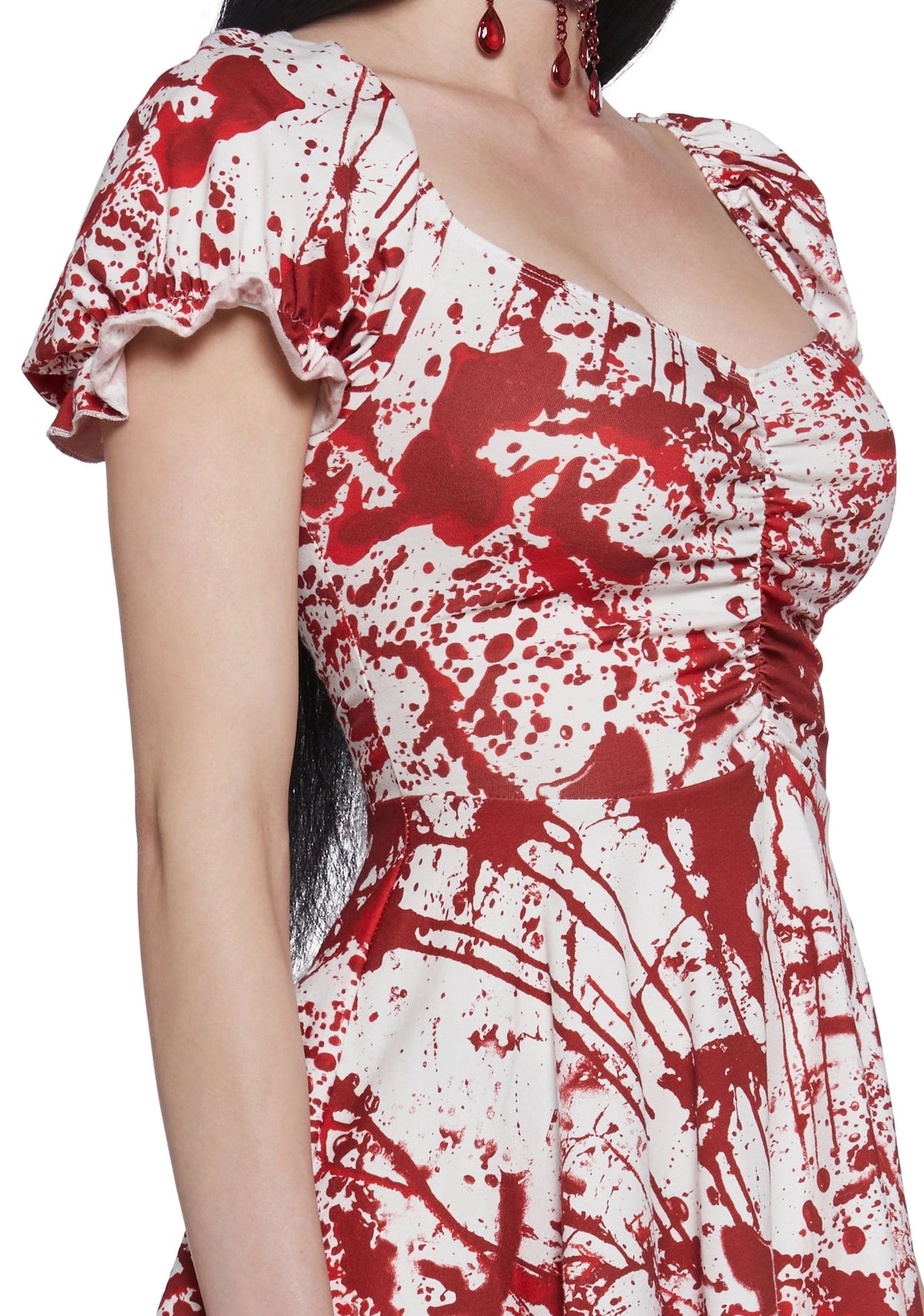 Splatter Print Ruched Mini Dress - White