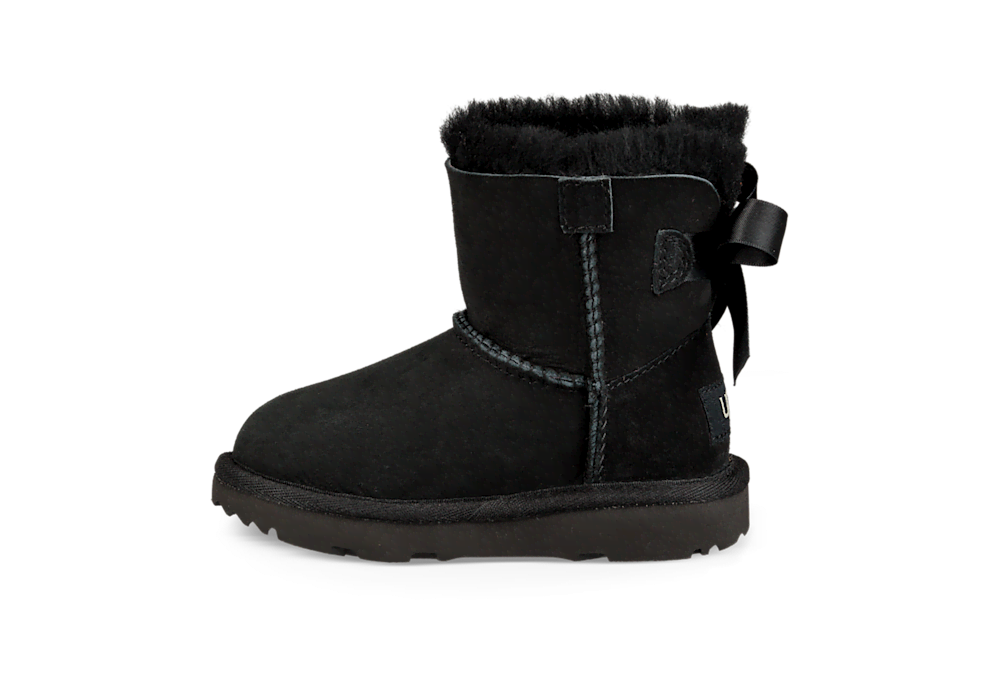 Toddler Bow Sheepskin Mini Boots - Black