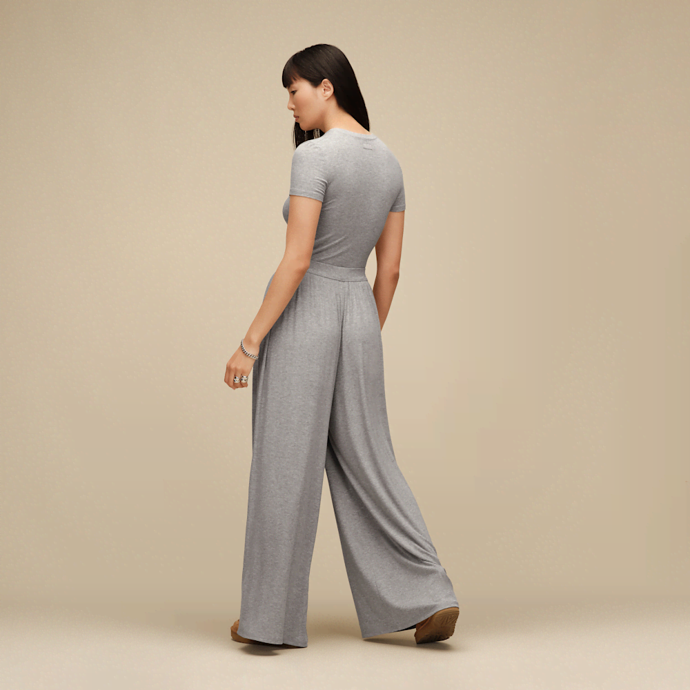 Women's Ribbed Wide-Leg Pants - Black
