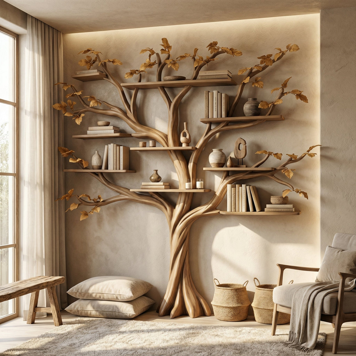 Rustic Halloween Tree Bookshelf