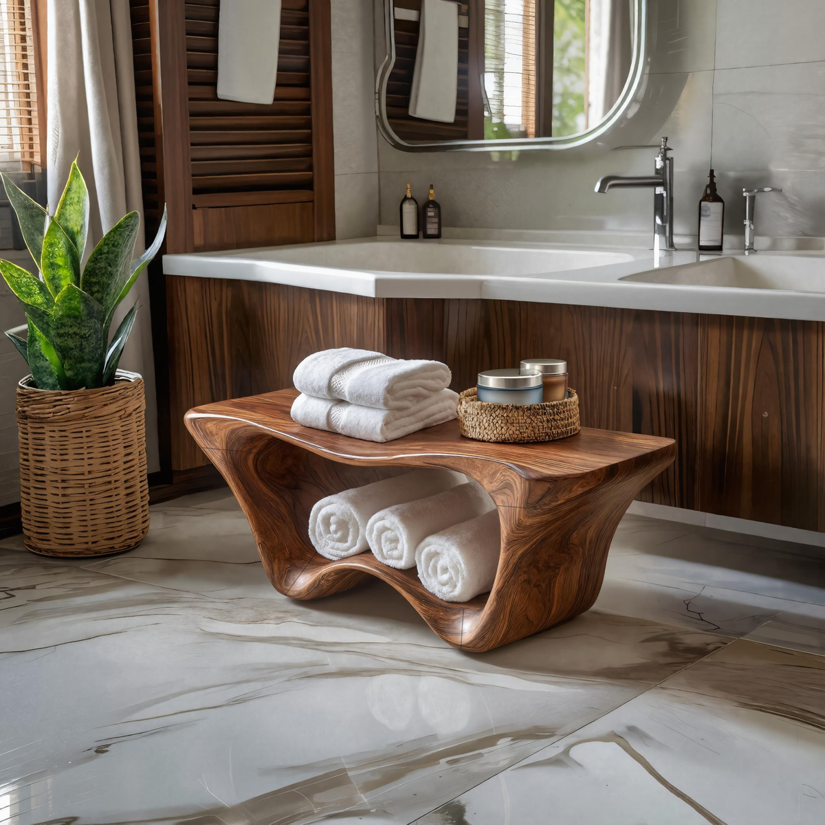 Modern Sculptural Shower Bench Two Tier For Bathroom Decor