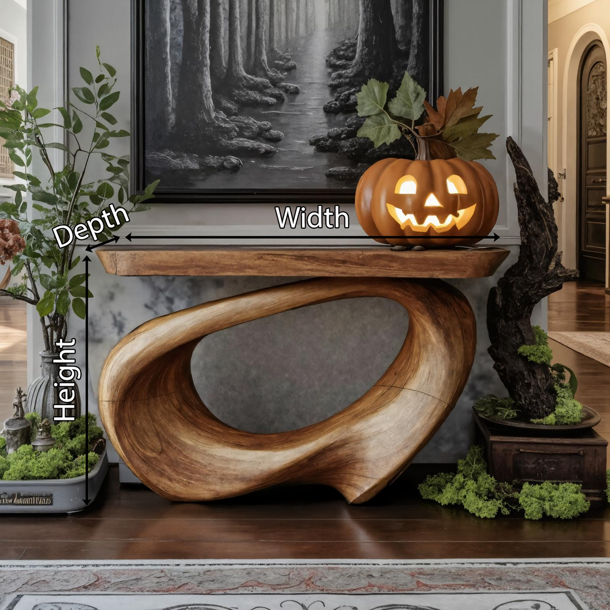Mid Century Wooden Live Edge Console Table