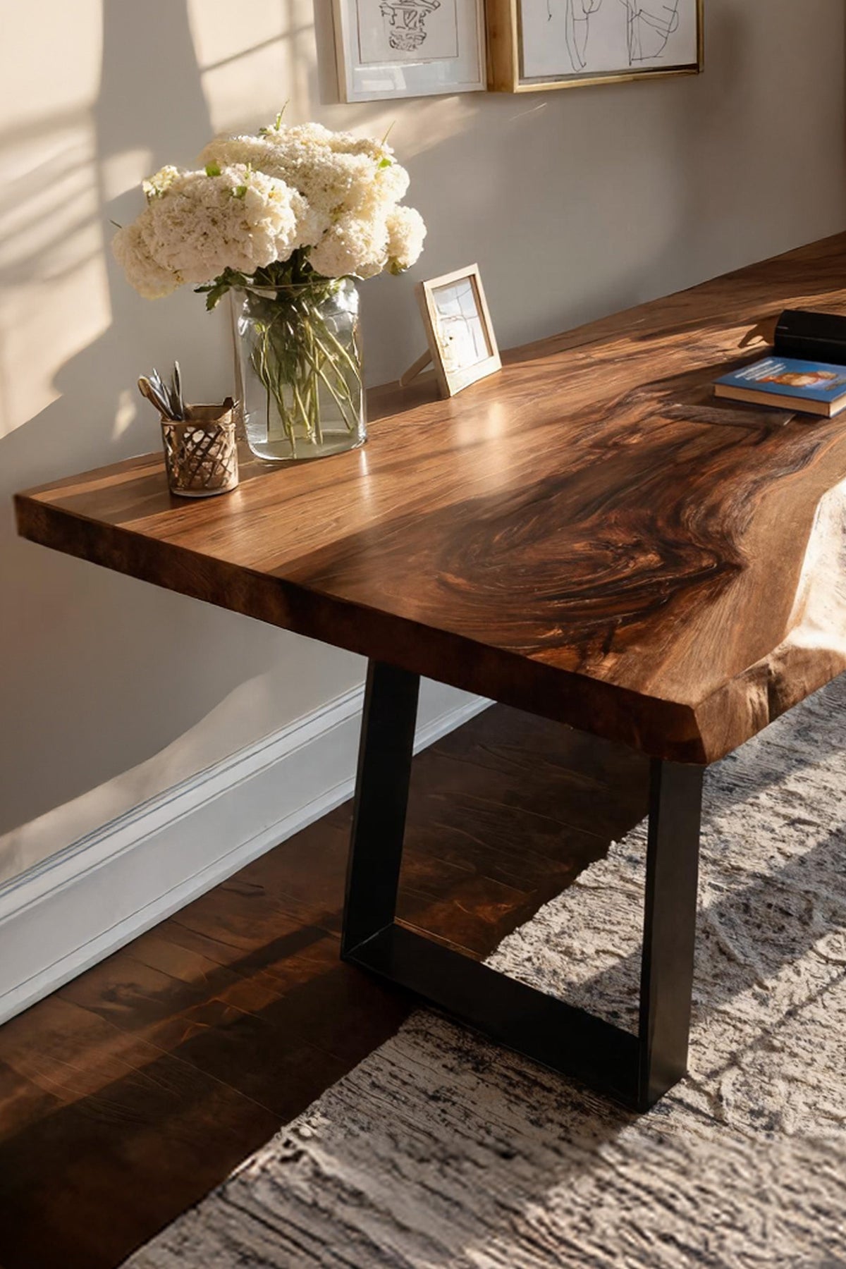 Mid Century Live Edge Wood Desk For Home Decor