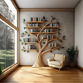 Rustic Tree Bookshelf Living Room Reading Corner