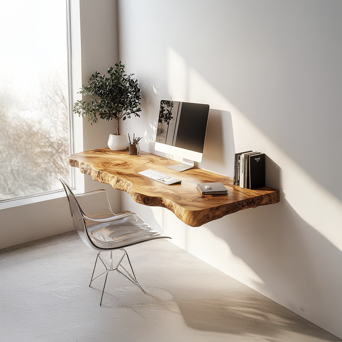 Rustic Live Edge Floating Desk Office Or Bedroom