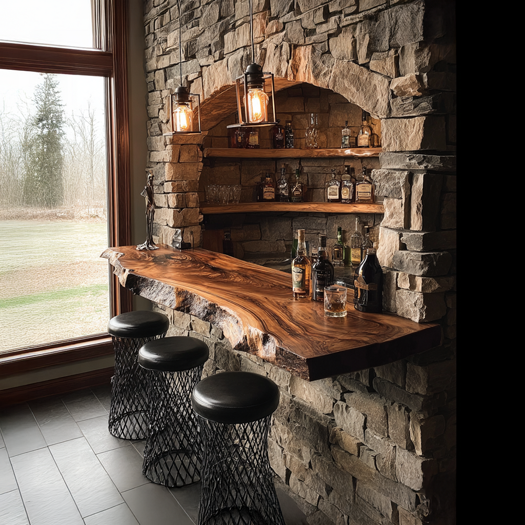 Rustic Live Edge Bar Shelf Home Decor