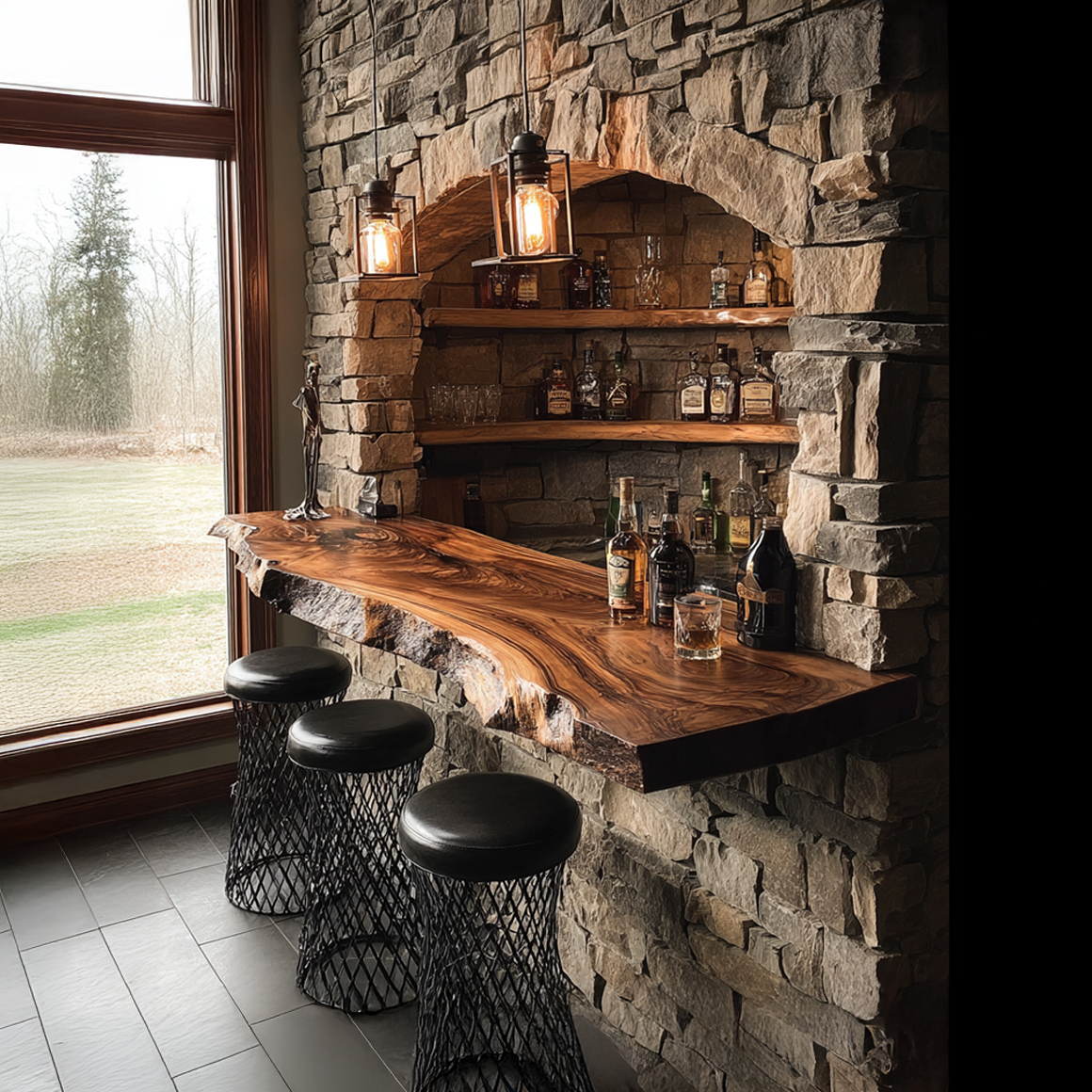 Rustic Live Edge Bar Shelf Home Decor