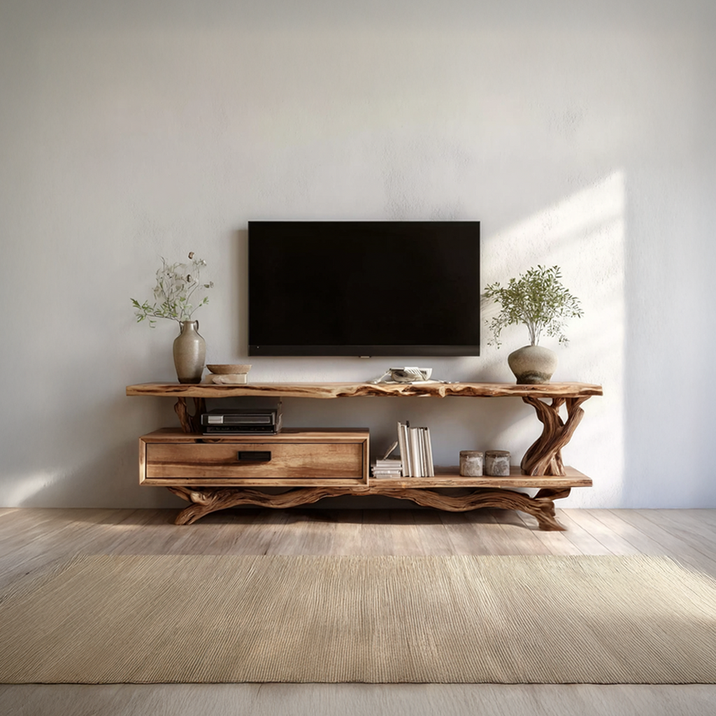 Rustic Live Edge Wood TV Cabinet