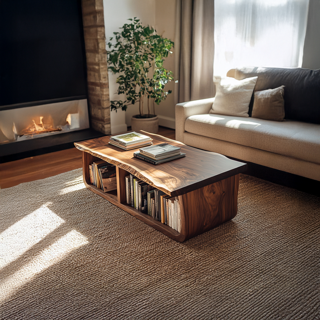 Mid Century Curved Live Edge Coffee Table