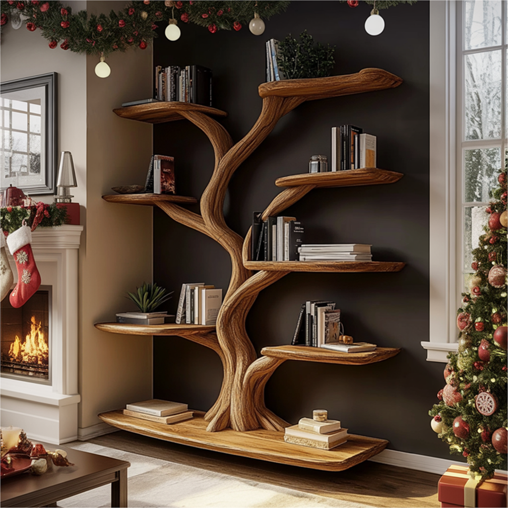 Rustic Christmas Tree Wall Shelf