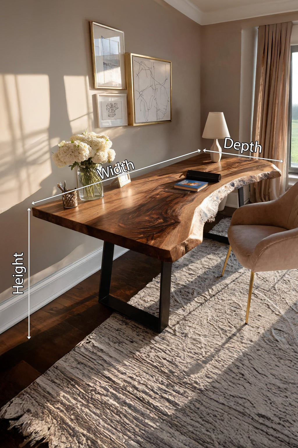 Mid Century Live Edge Wood Desk For Home Decor