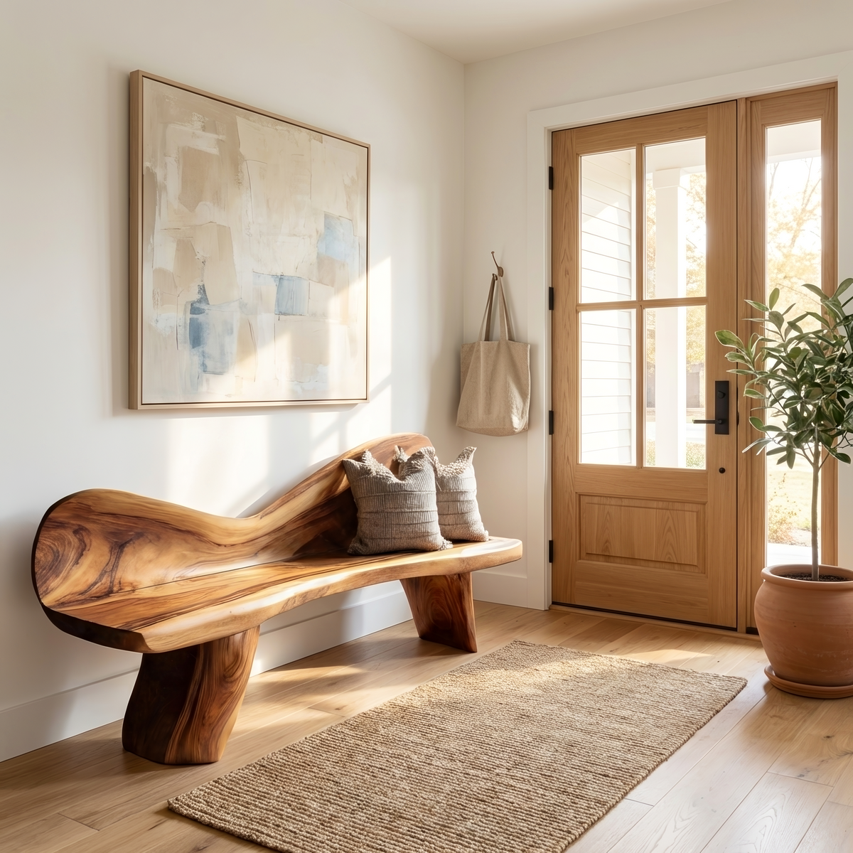 Rustic Solid Wood Bench For Entryway And Foyer Decor