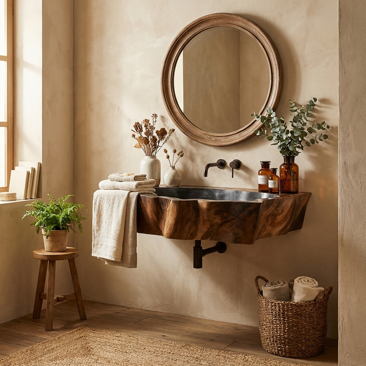 Farmhouse Wall Mounted Wooden Bathroom Sink For Vintage Bathroom Decor