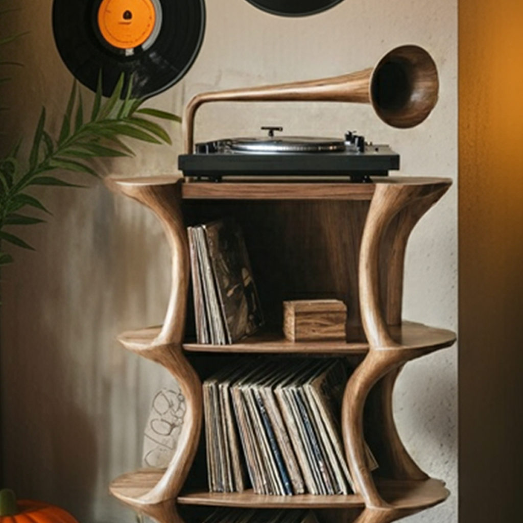 Handcrafted Live Edge Record Player Stand