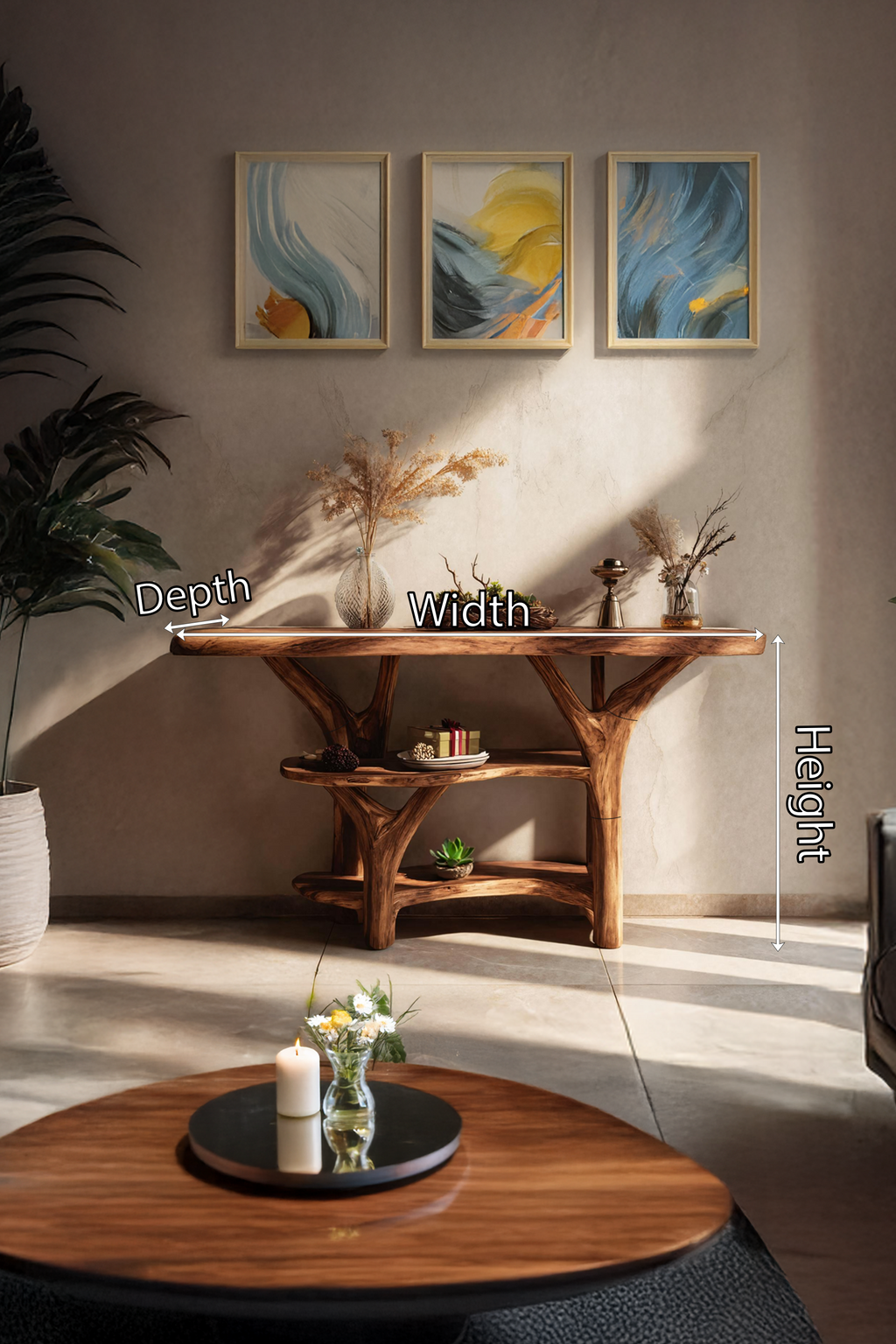 Mid Century Solid Wood Console Table