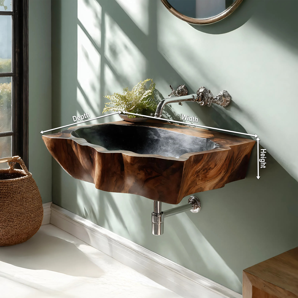 Farmhouse Wall Mounted Wooden Bathroom Sink For Vintage Bathroom Decor