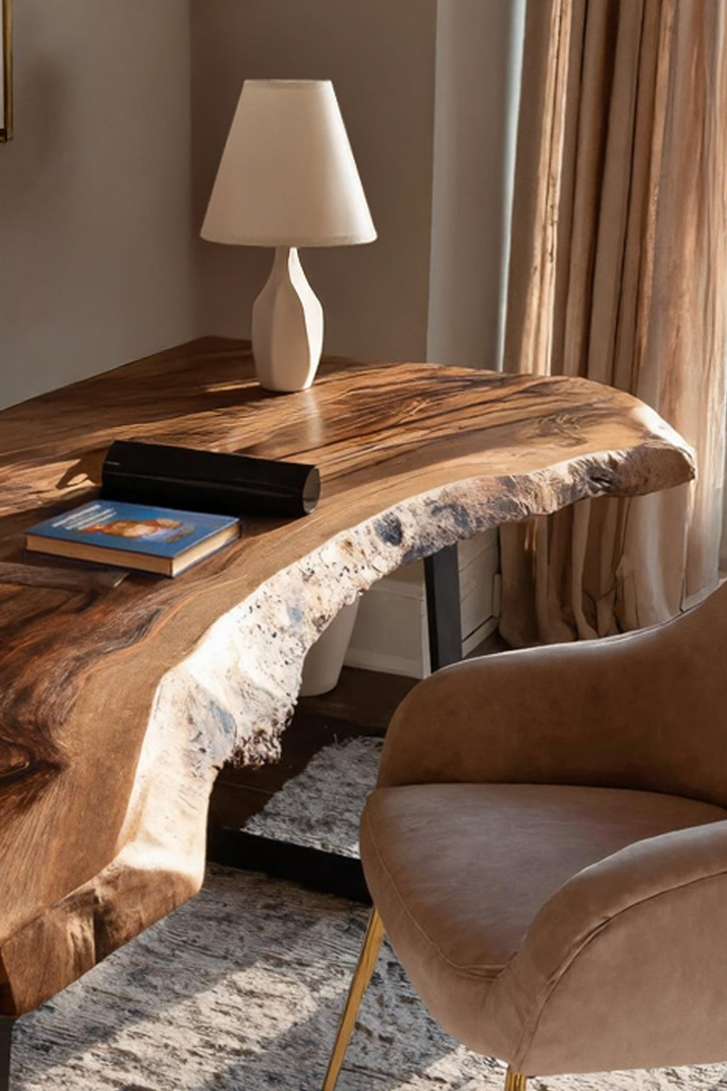 Mid Century Live Edge Wood Desk For Home Decor