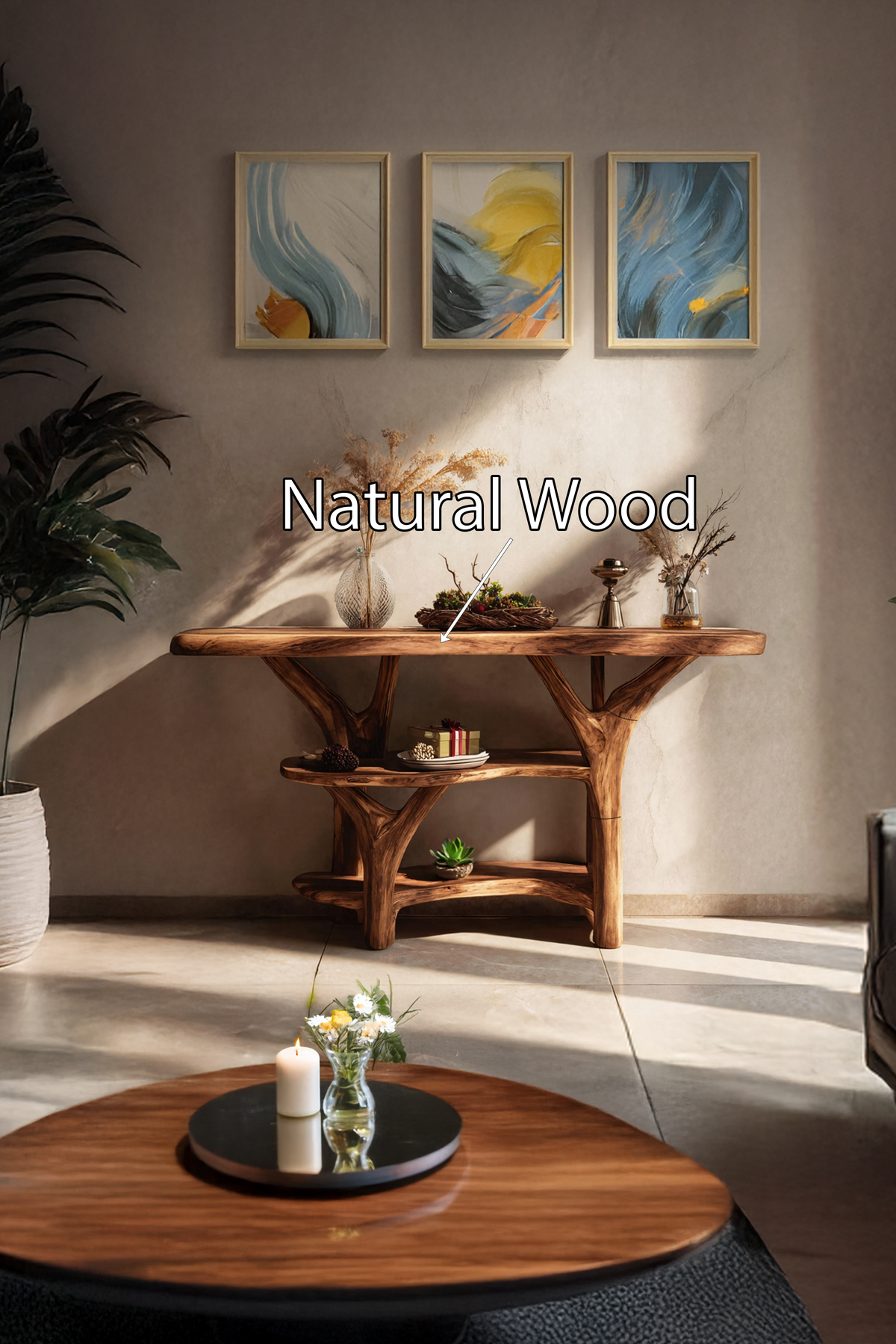 Mid Century Solid Wood Console Table