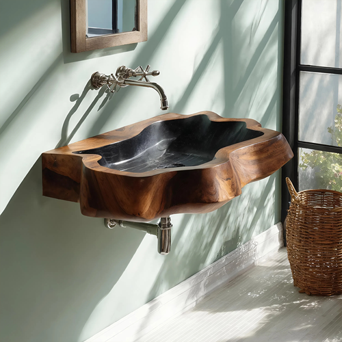 Farmhouse Wall Mounted Wooden Bathroom Sink For Classic Bathroom Design