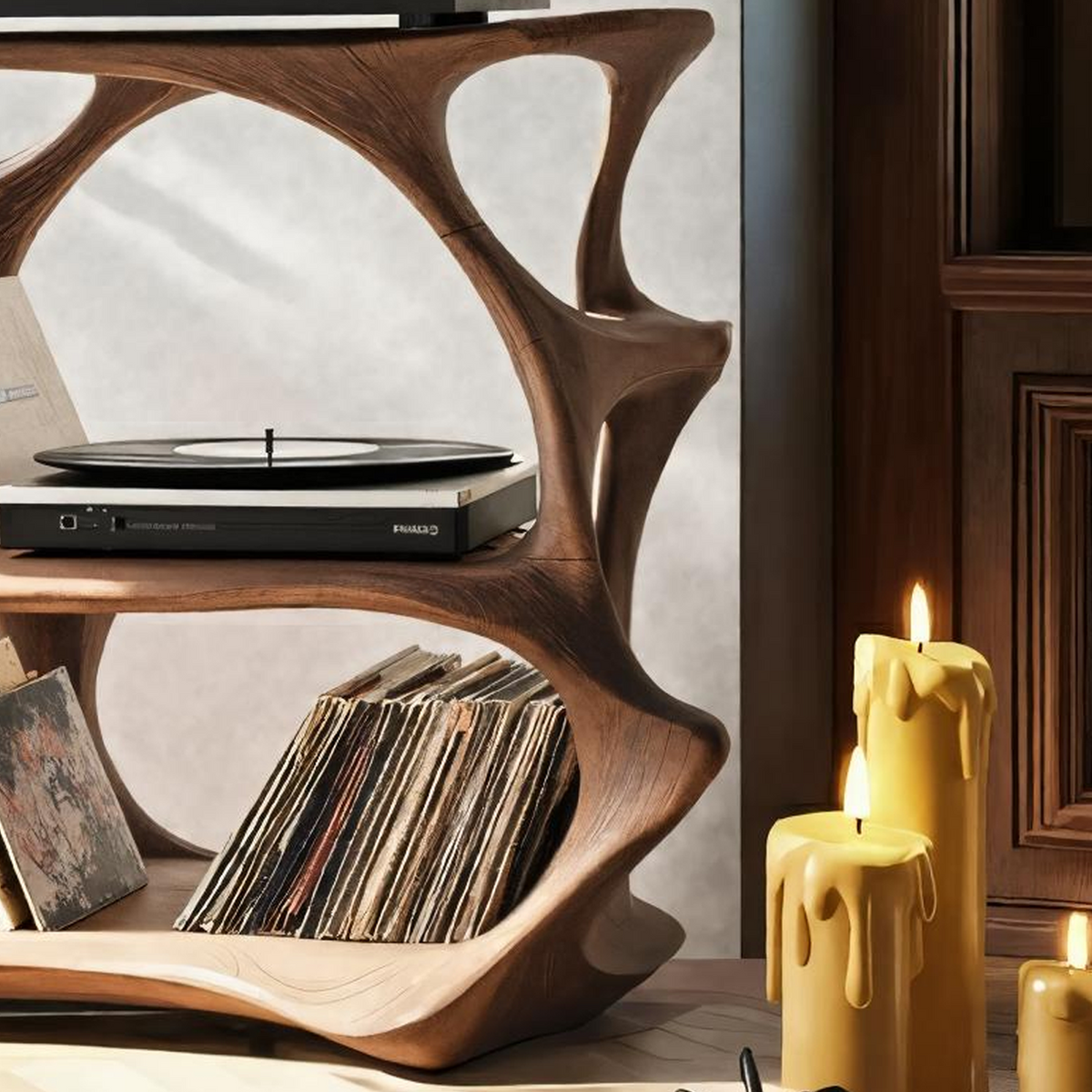 Handcrafted Live Edge Record Stand