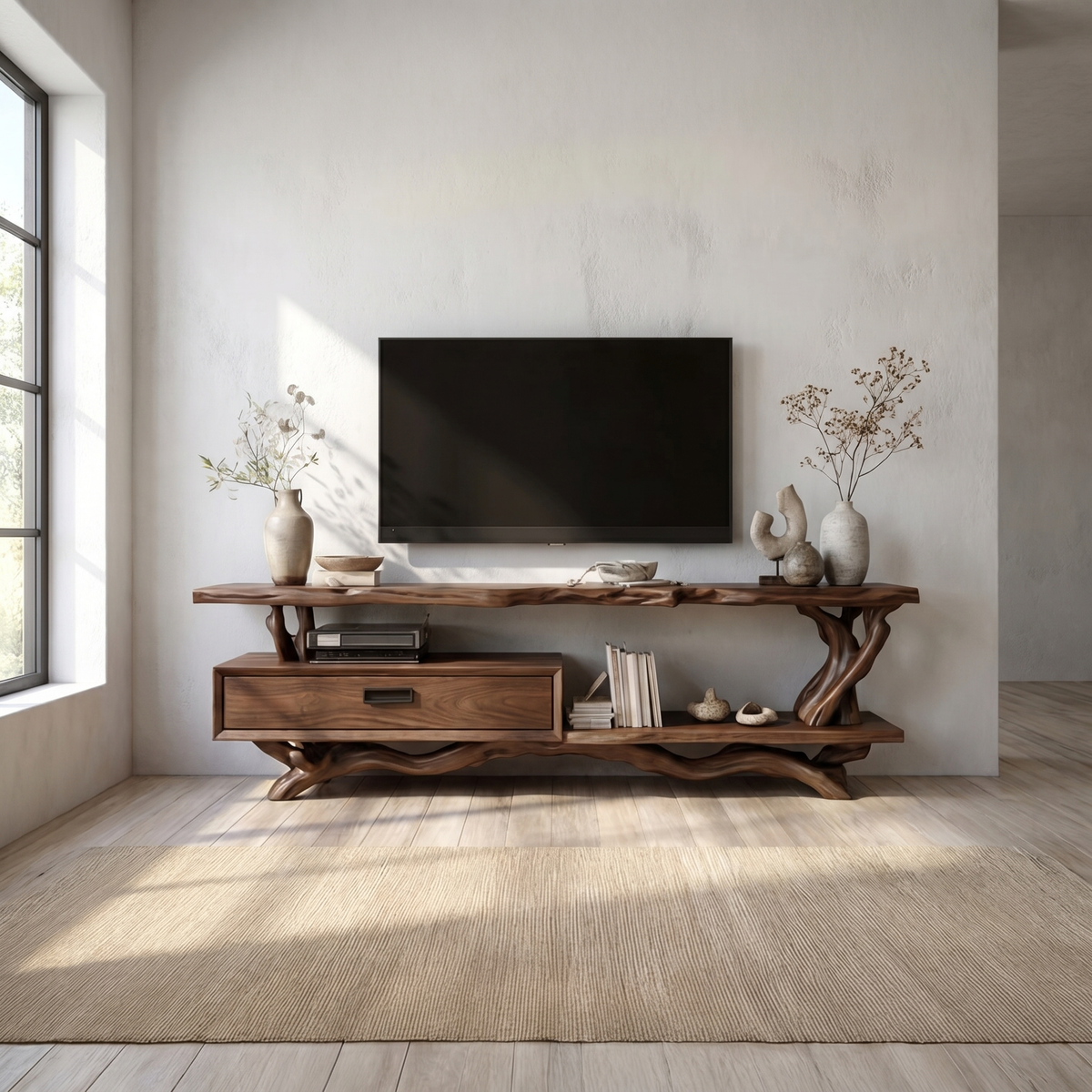 Rustic Live Edge Wood TV Cabinet