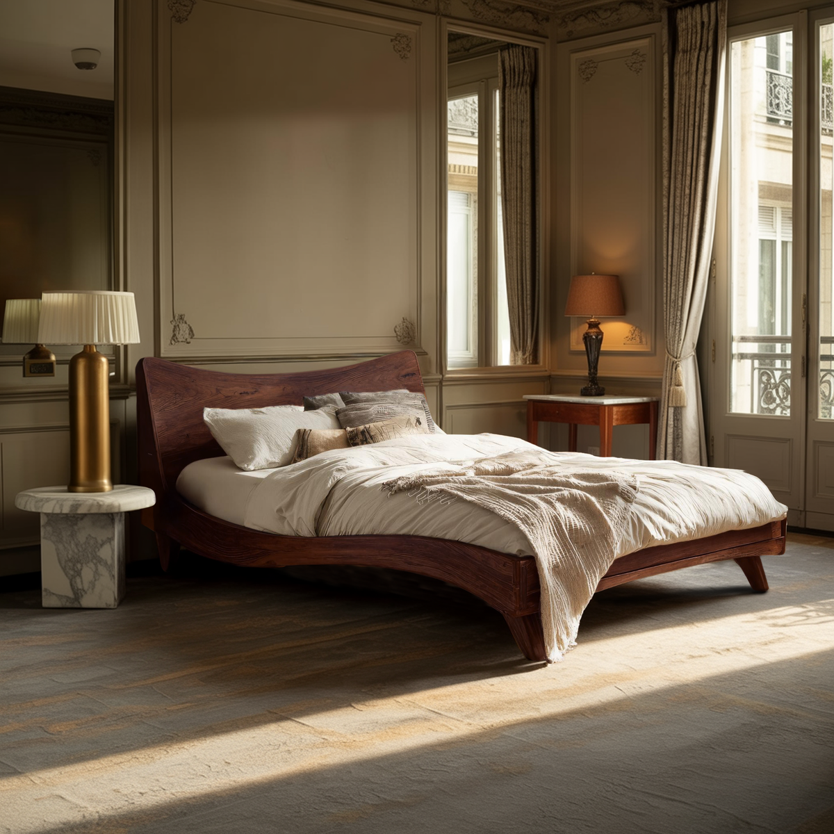 Set Headboard And Curved Bed Frame For Modern Bedroom
