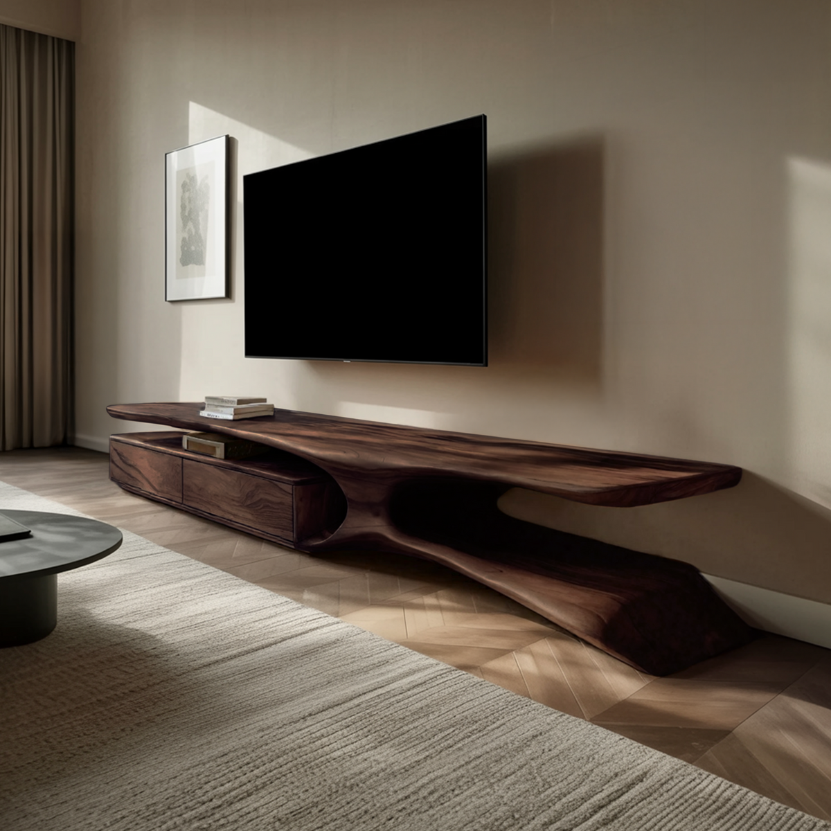 Modern TV Console Curved Open Storage For Living Room